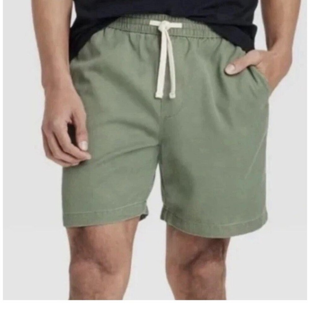 Goodfellow & Co Men Pull-On Shorts 7" Seersucker Size L Green Olive Khaki Pocket